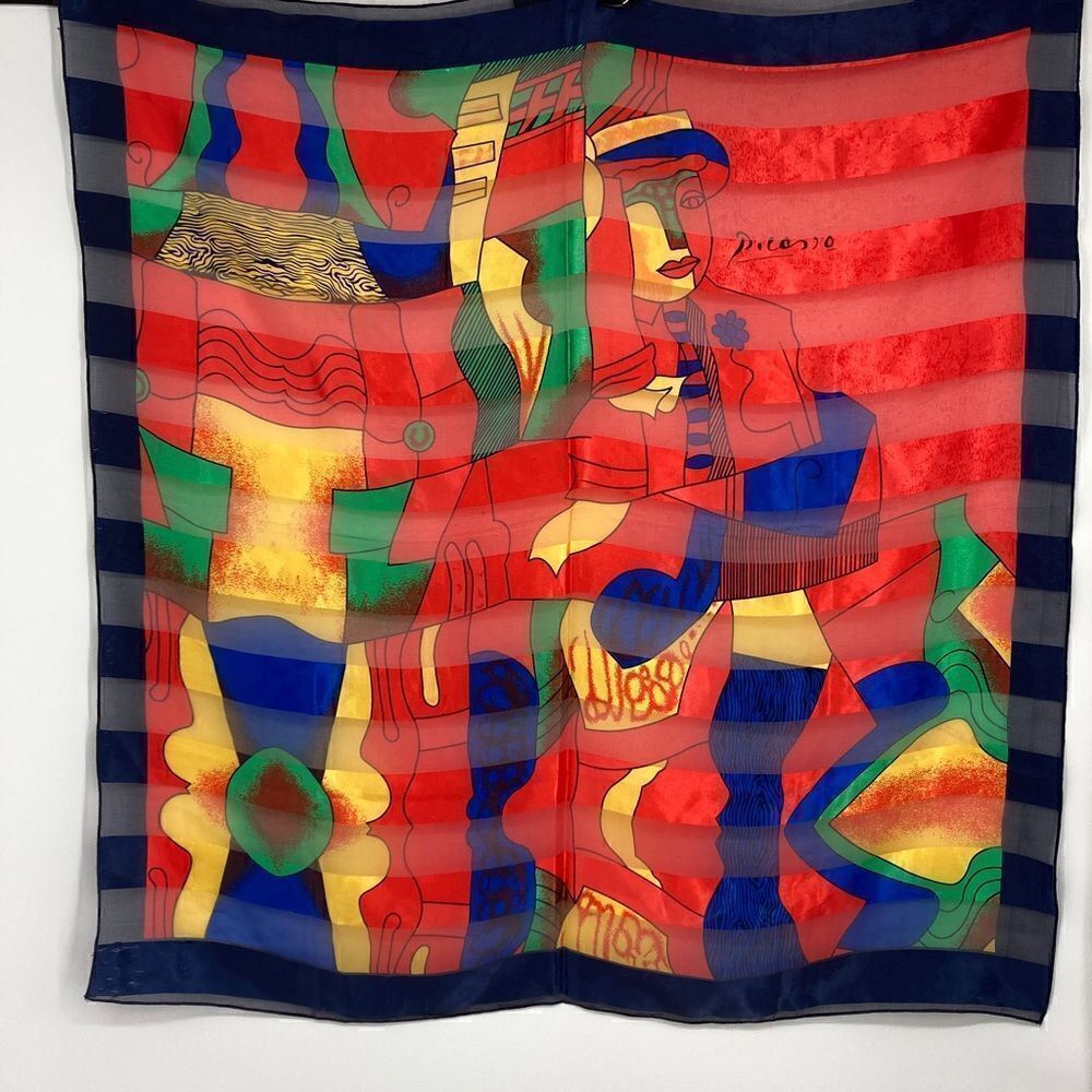 Vintage Picasso Silk Feel Vibrant Square Scarf 39”